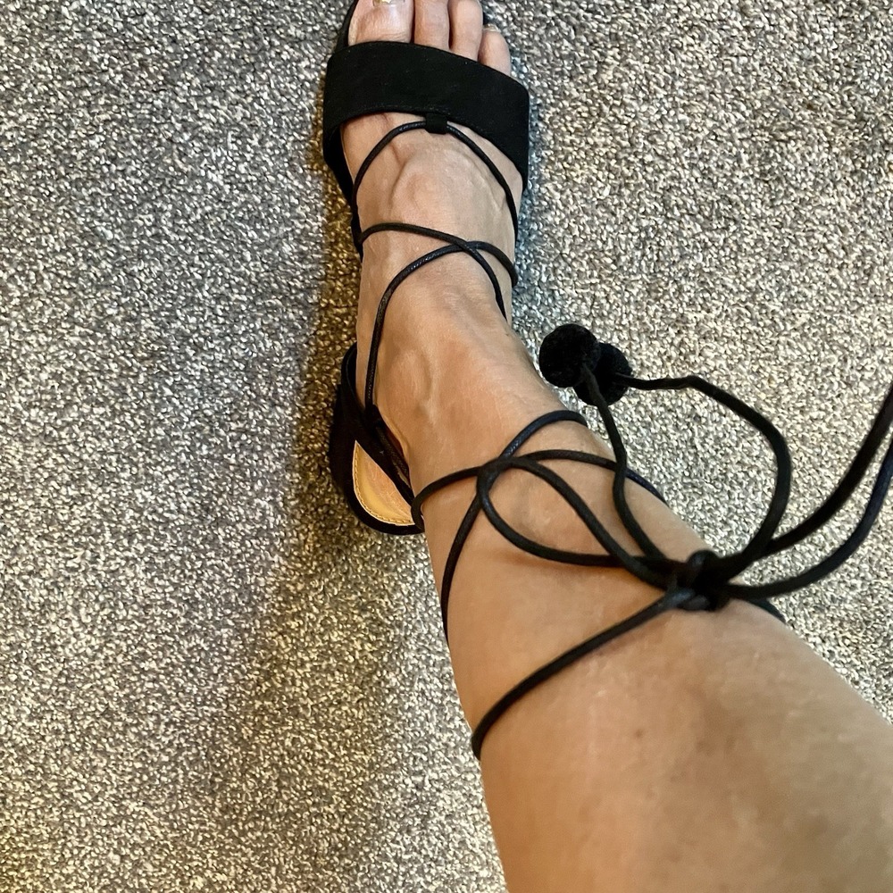 Old Navy Size 7 Black Jack Jas Lace Up Open Toe Block Heel Boho Sandals Women's - Picture 2 of 6